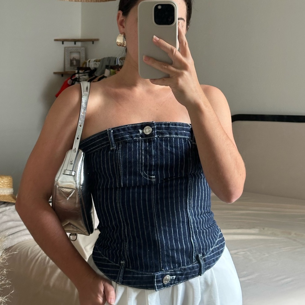 Zara Pin Striped Denim Corset Top